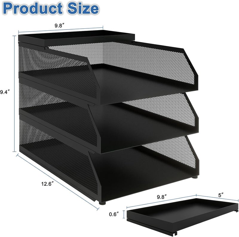 Natwind 3-Tier Desk Organizer,Desk Accessories, Stackable Paper Tray, Metal Mesh Desktop Organizer, Paper Sorter, Letter Trays,File Document Storage Rack for for Home, Office, School (Black) - Image 2